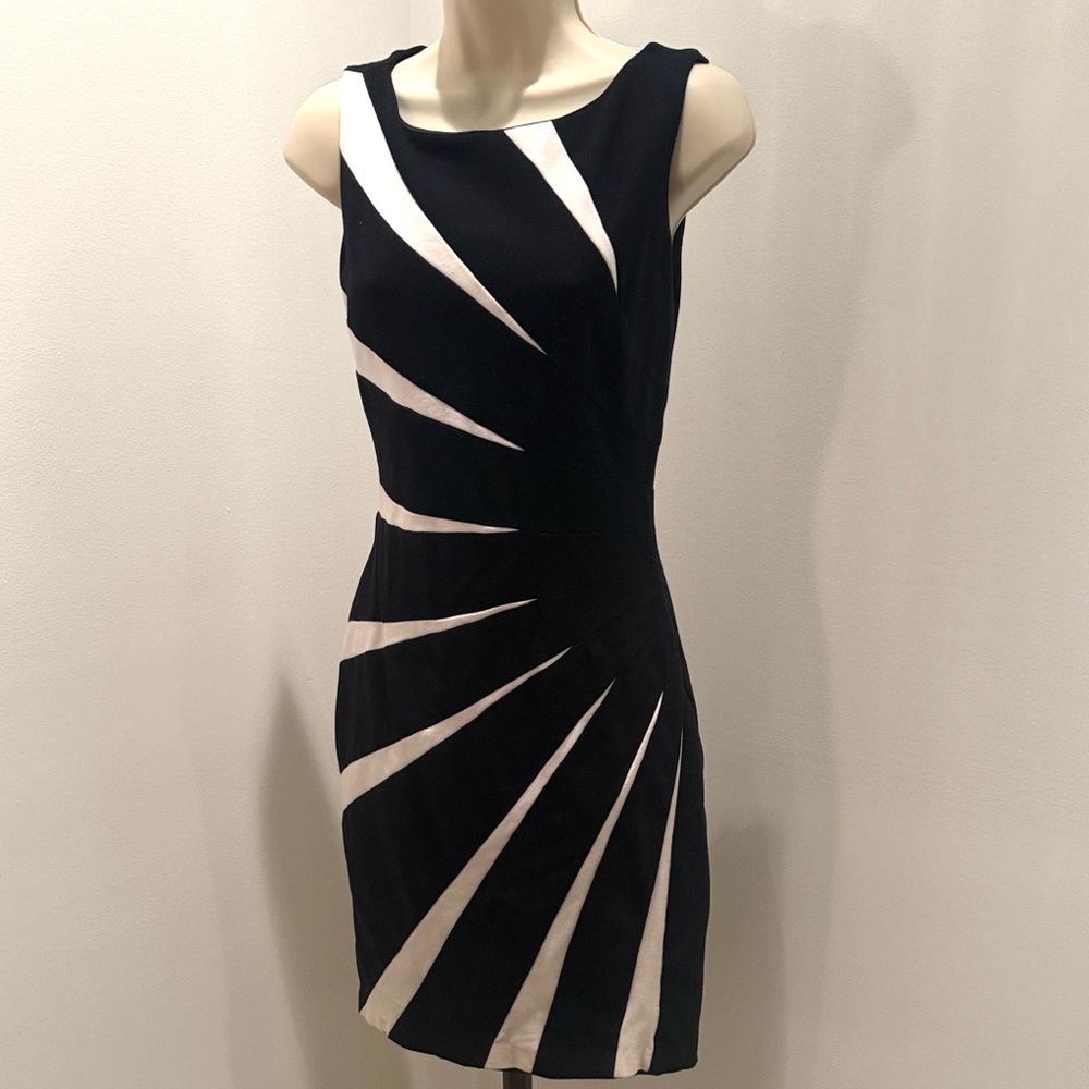 Cache Striking Black & White Sleeveless Dress (fully lined)